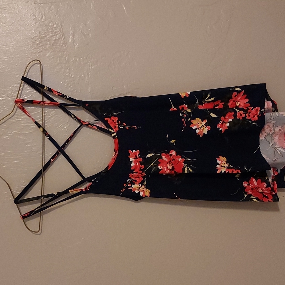 Papermoon, Size Small, Dark Blue and Floral Criss Cross Tank Top
